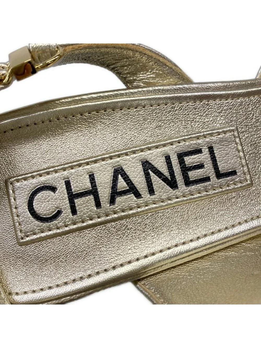 Chanel Sandals Gold Black Chain Slingback Bicolor Lambskin